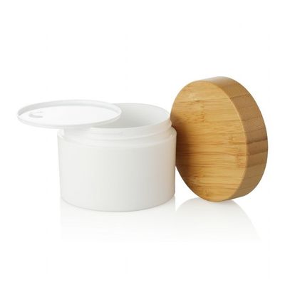 대나무 뚜껑을 가진 250ml 애완 동물 Eco 친절한 다시 채울 수 있는 화장용 젖빛 플라스틱 단지