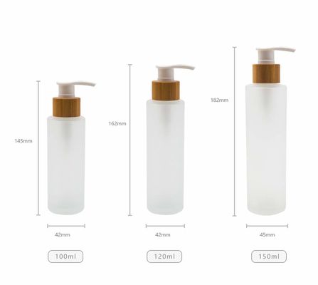 대나무 화장품 로션 용기 펌프 케어 스킨이있는 120ml 젖빛 유리 병